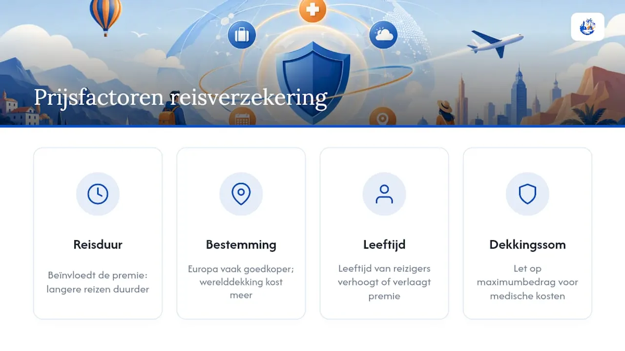 Diagram met factoren die de prijs van een reisverzekering beïnvloeden